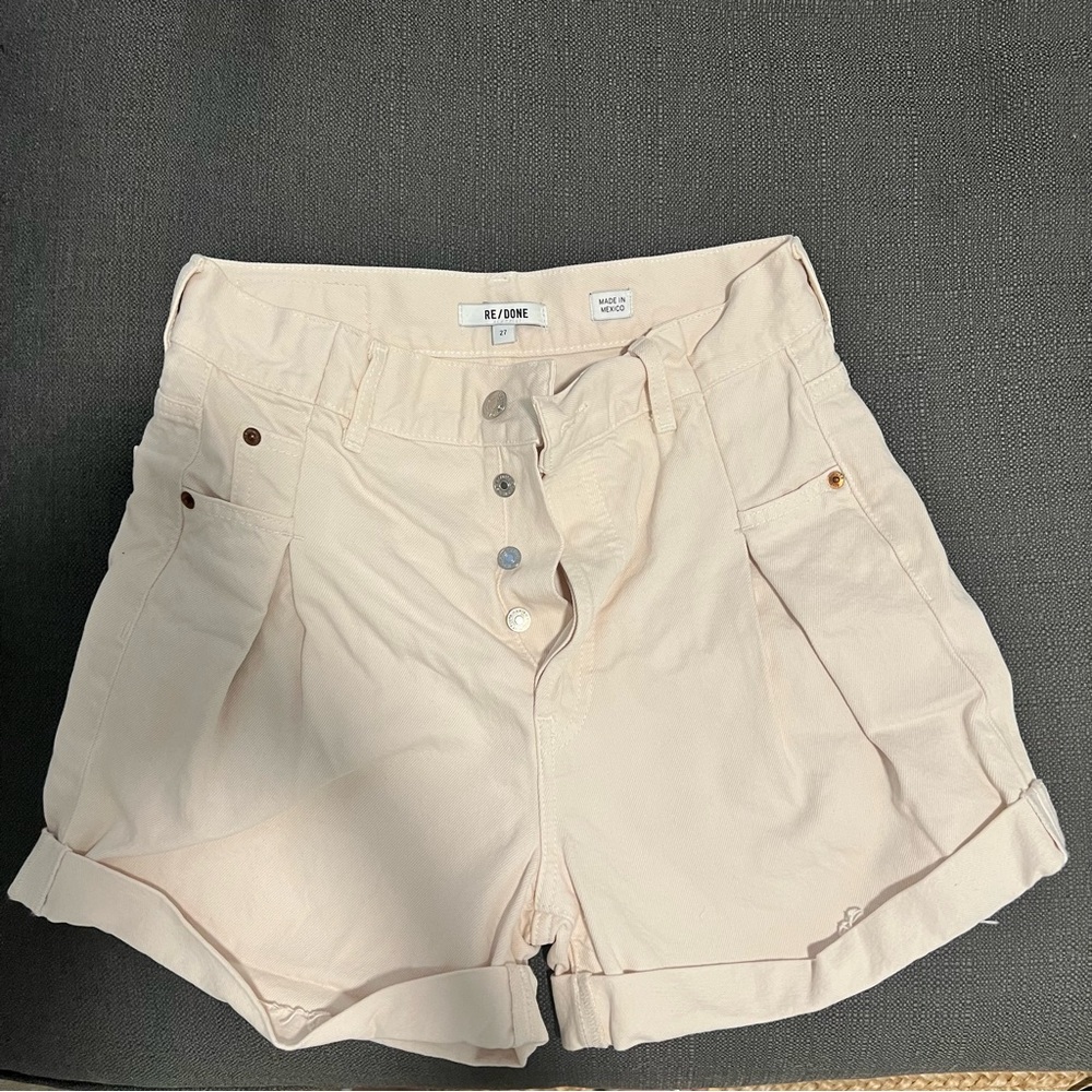 Re/Done Cream High Waist Denim Shorts